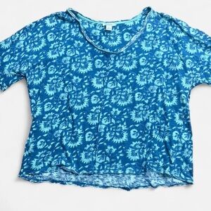 Sundance Blue Boho Floral Short Sleeve Cotton Scoop Neck Top •Size L